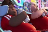 Scene from the Disney movie “Wall-E” featuring overweight people of the future.