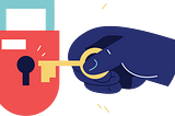 vector illustration inserting a key into a padlock