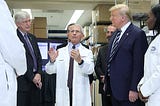 Dr. Anthony Fauci, center, with President Trump on April 8, 2020. Credit: National Institutes of Health