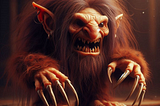 A hairy dwarf-looking creature with deformed hands consisting of long claws, created with Dall-E 3