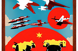 Warplanes bombing George Orwell’s animal farm