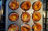 A muffin tin showing nine golden brown, cooked Yorkshire Puddings.