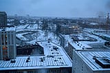 view from an apartment on a snowy morning in Amsterdam