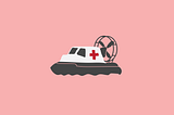 Drawing of a hovercraft with a red cross on it