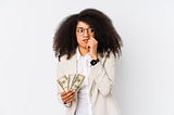 young African woman financially stressed