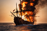 burning wooden galleon