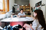 Donny Bui, an academic success coach in the Center for Academic Success and Transition, meets with Kyanne Casperson, a senior studying sociology.