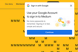 A pop-up to sign into your google account on medium.com