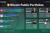 Bitcoin portfolio overview showing current and all-time high profit/loss for major holders including a top company, Tesla, Block Inc., and El Salvador as of February 13, 2024, with details on Bitcoin holdings and average buy prices, indicating percentage gains.