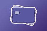 Purple illustrated icon of two credit cards stacked on top of each other at opposing angles