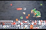 Painting of a glitched version of Mario facing Bowser in Super Mario Bros.