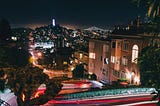 Time lapse image of Lombard Street in San Francisco, CA at night
