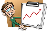 An animated picture of a boy presenting statistical data