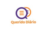 Texto escrito em laranja “Querido Diário”, acima do texto existe dois ícones referentes a diálogos sobrepostos, o primeiro na cor roxa com interior laranja, e o segundo na cor laranja com interior roxo.