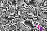 Abstract digital art with warped, liquefied surfaces, and chaotic textures, featuring a vibrant focal point of vitality.