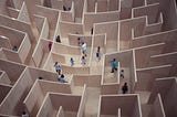 People walking around in a maze