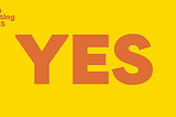 Official Yes campaign graphic with “I’m voting YES” in orange on a yellow background in sans serif font.