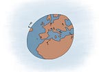 A cartoon planet Earth on which several people are throwing paper airplanes back and forth to each other.