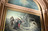 A mural painted behind the alter from 1891. It depicts the story of the women going to the tomb looking for the body of Jesus, but finding an angel instead.