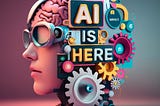 an enticing book cover for a book about using AI tools, techniques and research about human psychology for better organisational change communications with an AI tool enhancing the brain which overlooks an organisational change message, and a robot with “AI is here” clearly written on its chest and a psychology symbol on another part of the brain, photo, wallpaper