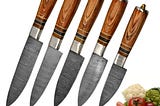 Hand Forged Damascus Steel Chef’s Knife Set of 5 Kitchen Gift Knives