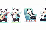 Cartoon panda different activities
