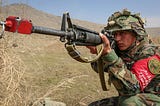 Members of the Afghan National Army take part in an exercise on the ANAOA plains in Kabul.