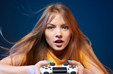 Woman engrossed in video game
