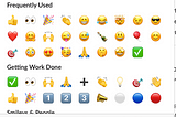 Slack emoji selector interface with various emoji symbols