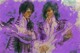 “Jimi Hendrix and Prince in concert” pencil sketch / computer colorized.