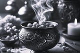 digital black and white image of myrrh burning