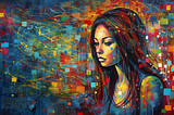 A girl, lost in thought, thoughtful in a celestial scene with many colors. “There’s something looming over, it’s not clear from where it came — the monstrous cloud unfolding, heavy, sinking in the rain. I can’t quite hit the high notes, the bass is just too deep. My voice is not the problem — maybe I need some sleep.” Excerpt from a story written by Lori Brown on Medium.