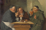 Medieval monks drinking beer.