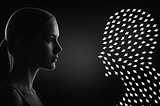 A person on the left and the silhouette of the person on the right made up of all mouse cursors to indicate humans working with computers.