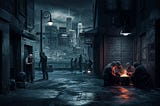 Poor people on the streets, shady characters under the lamp