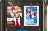 Newsstand with graffiti on Trump’s face