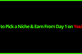 How to Pick a Niche & Earn From Day 1 on YouTube