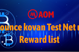 Announce kovan Test Net user Reward list