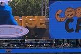 Photo of a scoreboard showing Cookie Monster and the words “Cookie Cam”