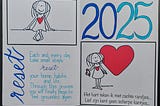 Image shows the 2025 front page of my bullet journal, sharing pictures of Jabbertje and my power word: reset.