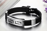 Yellow Chimes Black Silver Wristband Adjustable Leather Strap Bracelet for Men and Women