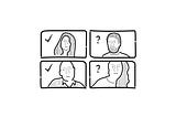 Drawing of colleagues on a video call in a tiled layout.