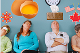 Four people asleep on chair in waiting room.