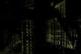 Collage of appartment buildings in darkness.