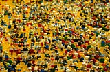 A vast crowd of yellow Lego people.