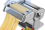 Nuvantee Pasta Maker Machine — Adjustable Crank Roller & Attachments — Manual Hand Press — Silver