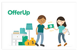 illustrated graphic of two people exchanging items for money with OfferUp branding