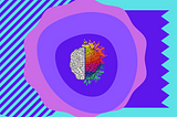 A colorful brain on a colorful background in purple and pink.