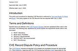 “CVE Program Policy and Procedure for Disputing a CVE Record,” Version 2.0, cover page