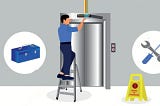 Worker maintaining elevator